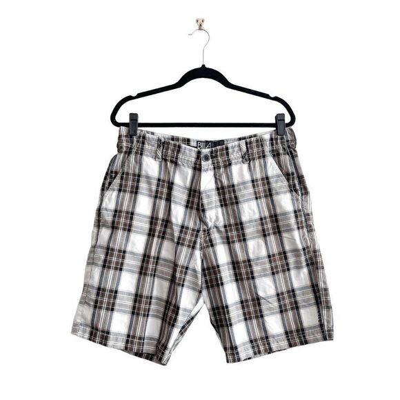 Billabong Mens Shorts Casual Flat Front Plaid Brown White Size 34 - Picture 1 of 9